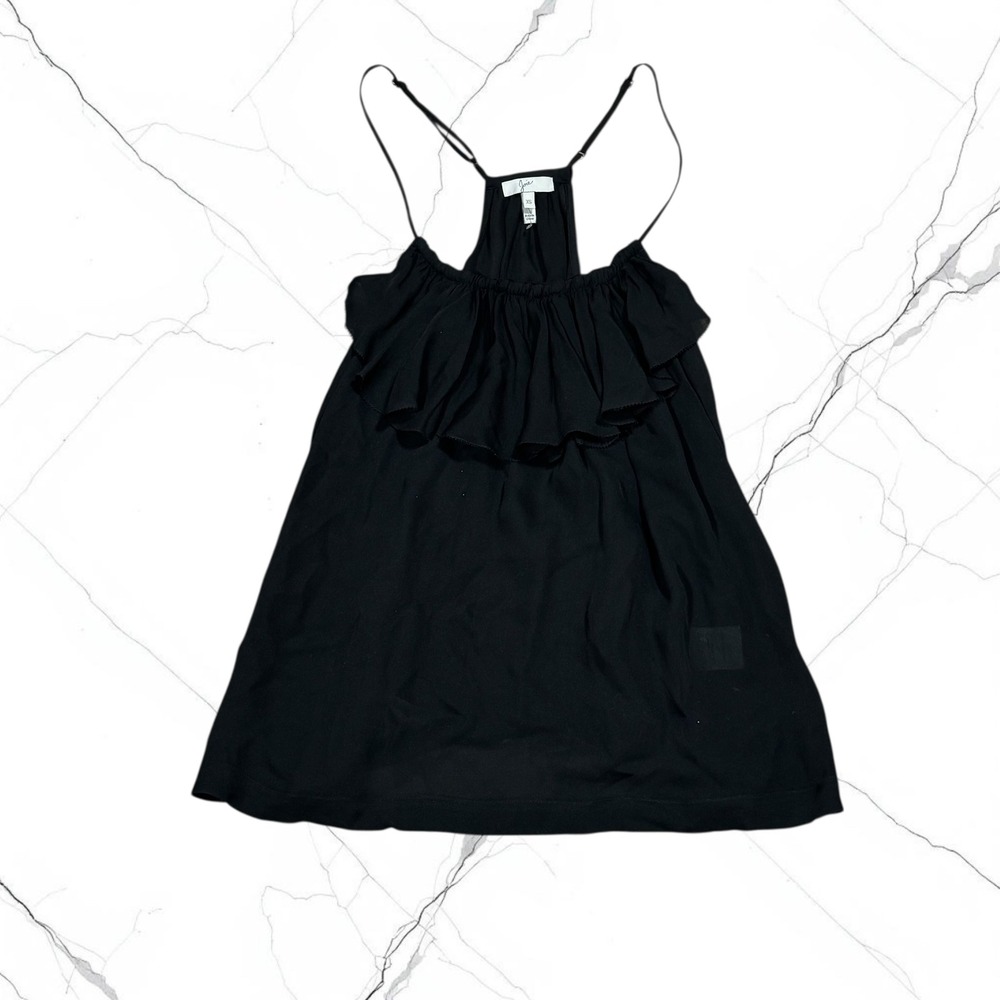 Joie Black Silk Ruffle Spaghetti Strap Tank Top Womens XS